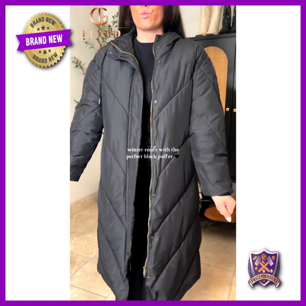 Long Puffer Coat Hooded Parka Jacket Oversized Quilted Down Winter Outerwear - Picture 7 of 7